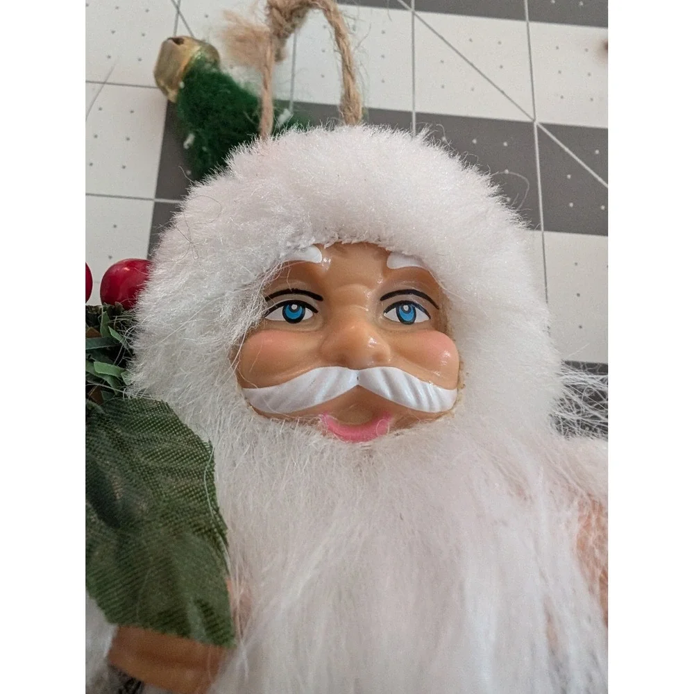 Holiday Time Santa Clause Plastic Face mixed‎ fabric hanging ornament lot 2